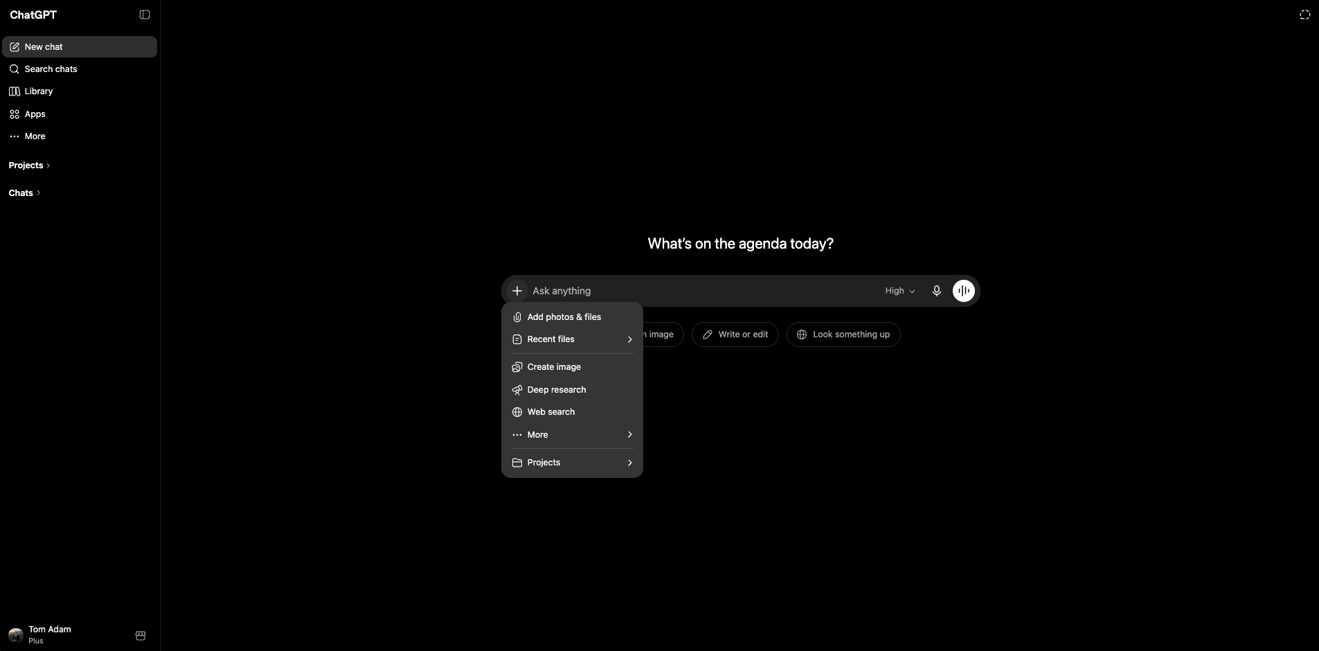 ChatGPT attachment menu showing Add photos and files.